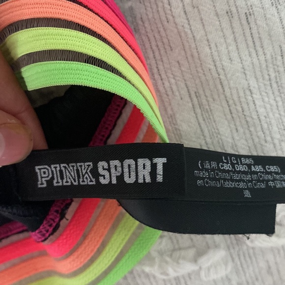 Victoria Secret Pink Racerback Sport Bra- Black with Neon Stripes. - Picture 3 of 3